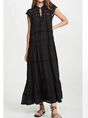 Free People black flowy peasant bohemian maxi sundress sleeveless tie front S